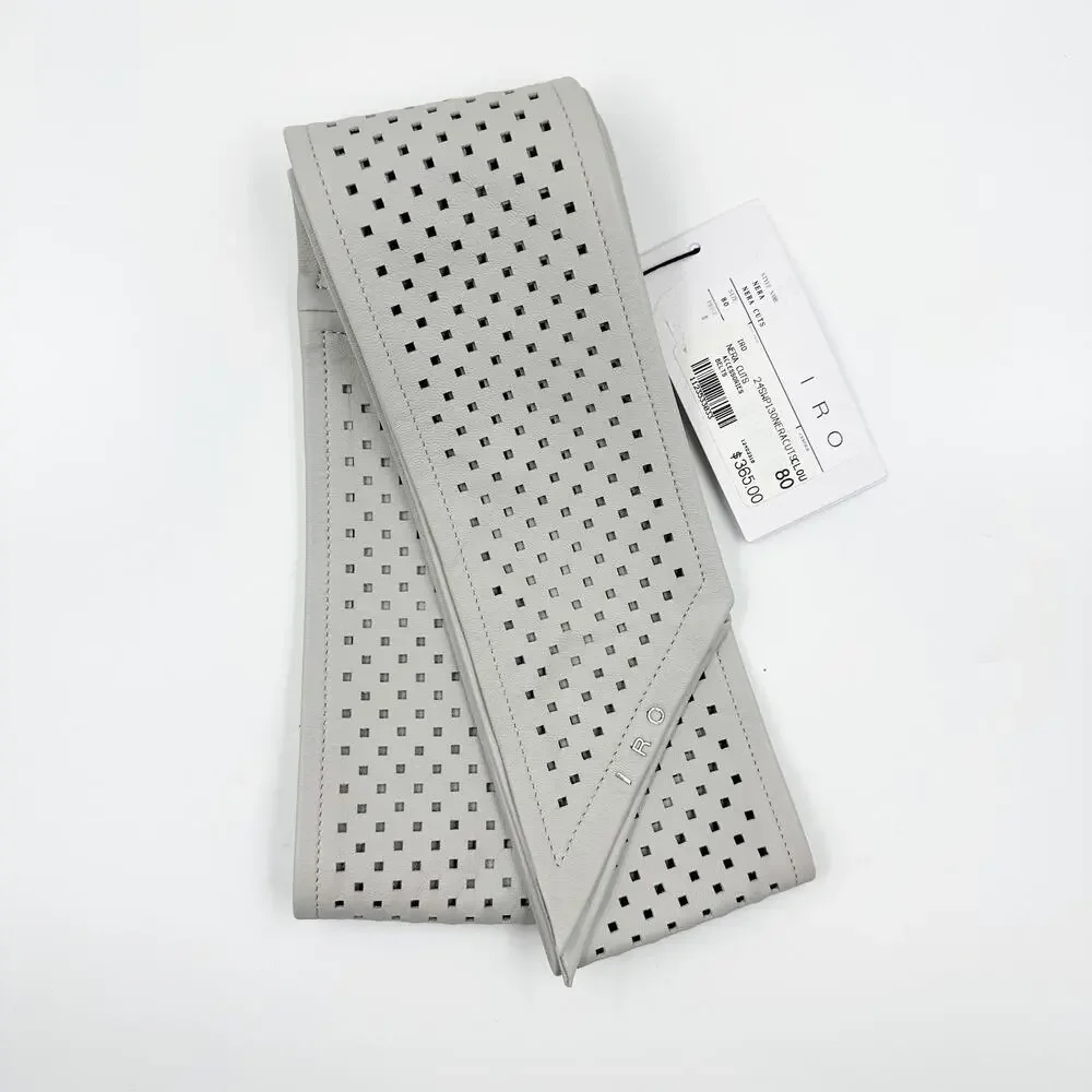 IRO Nera Cuts Perforated Lamb Leather Wrap Belt Cloud EU 80 US S Obi Quiet Luxur